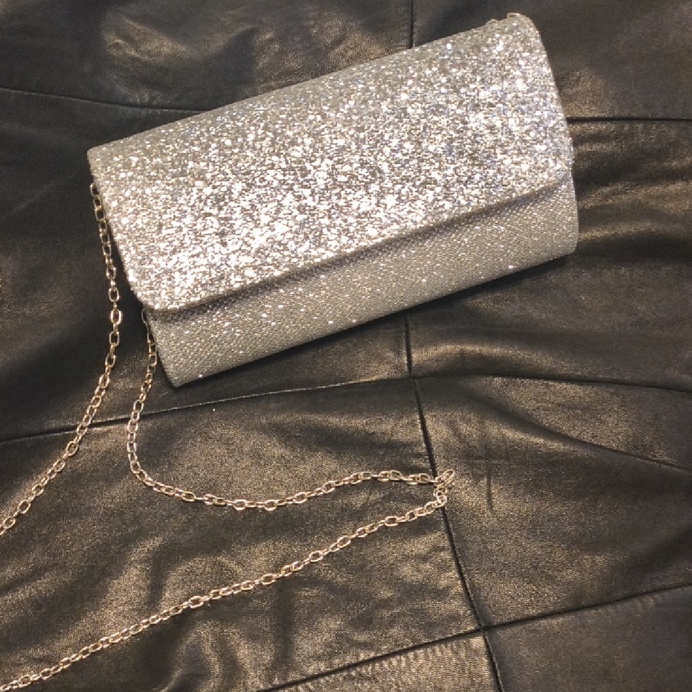 Silver Glitter Clutch Bag